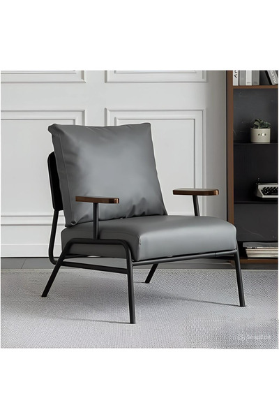 NZONE STORE Premium leather chair with wooden armrest, modern chair, recliner chair with armrests, metal frame