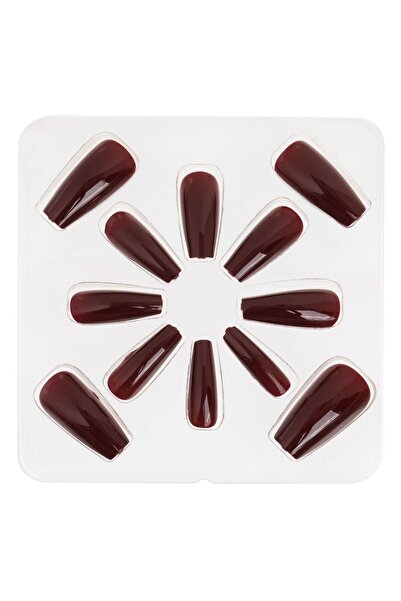 OEM Set Unghii False cu Adeziv Bordo Coffin - 12buc