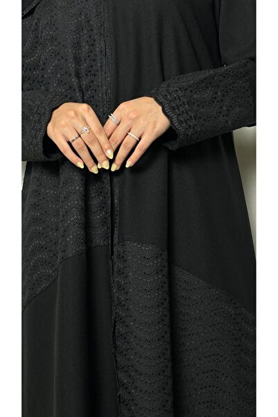 REİNA Abaya made of linen fabric with a beautiful ribbed fabric insert