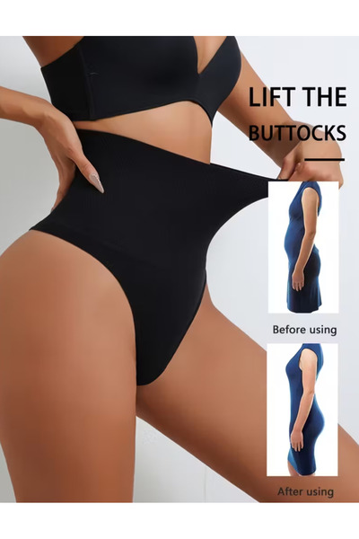 NADIA Chiloti Modelatori Cu Talie Inalta, Model Tanga, Material Premium, Culoare Neagra, Marimea M