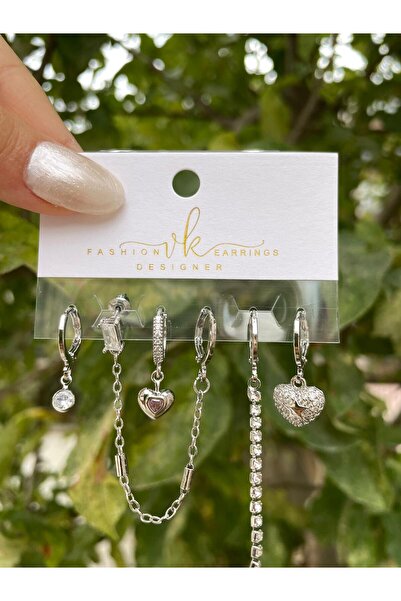 perry accessories altılı çelik zirkon küpe 3 çift kalp ,kelebek,yıldız,fiyonk figürlü kuzey yıldızı set küpe