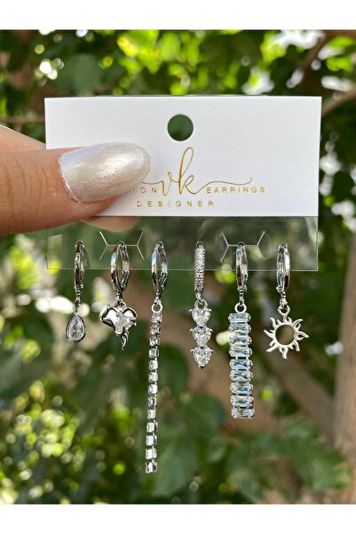 perry accessories altılı çelik zirkon küpe 3 çift kalp ,kelebek,yıldız,fiyonk figürlü kuzey yıldızı set küpe