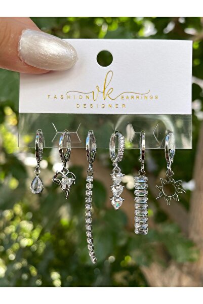 perry accessories altılı çelik zirkon küpe 3 çift kalp ,kelebek,yıldız,fiyonk figürlü kuzey yıldızı set küpe