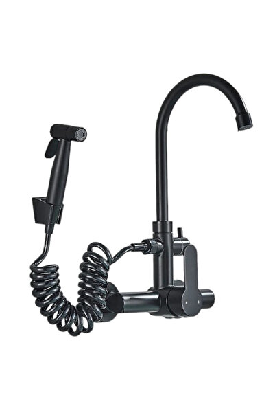 BisDesign ® Kitchen/Bathroom Sink Faucet, 2 Flow with Pull-out Shower, Matte Black, 36 cm