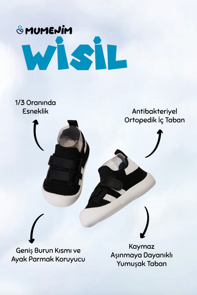 Mumenim Wisil Children's Baby Orthopedic Soft Sole Black First Step Shoes