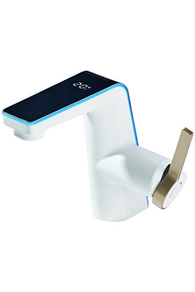 BisDesign ® Bathroom Sink Faucet, Three-Color LED, Water Display, Two Flow, White with Gold, 17cm