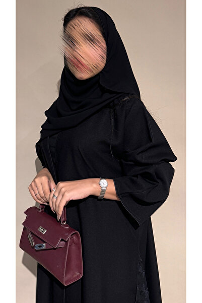 outline Black abaya with jacquard on the sides