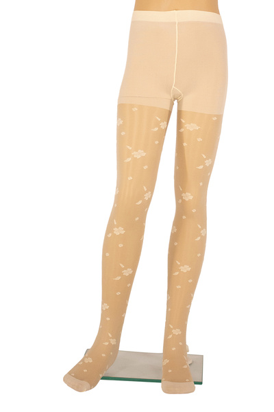 PETRA-ELISA Children's Lycra 20 Den Leotard with Serena pattern, Cream, 11-13 years