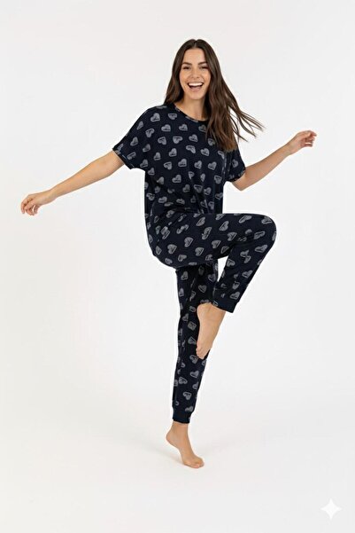 FAMES PİJAMA Summer Short Sleeve Women's Printed Pajama Set