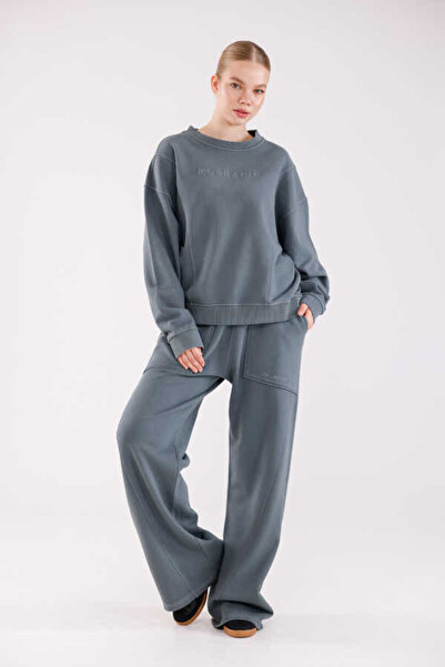 MOSRANİC طقم بدلة رياضية نسائية ذات ياقة دائرية باللون الرمادي والأزرق الناعم...