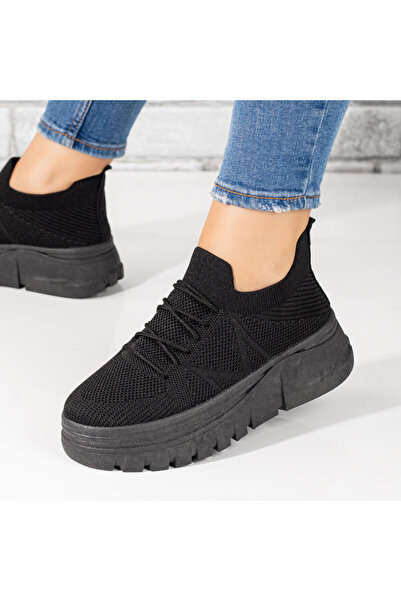 Modlet.ro Pantofi sport negri pentru femei cu talpă groasă, din material text...