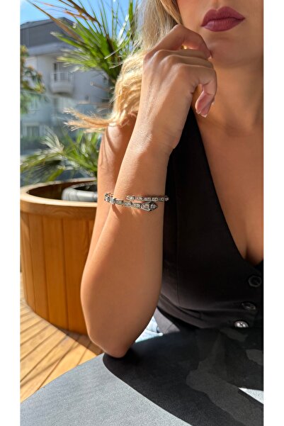 Fern Jewelry Yılan Taşlı Çelik Kelepçe Bileklik
