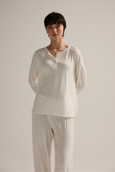 Hays Kadın Viscose Dantel Detaylı Uzun Kollu Pijama Üstü
