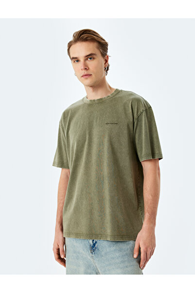 Koton Washable Cotton Short Sleeve Minimal Printed Crew Neck Oversize T-Shirt