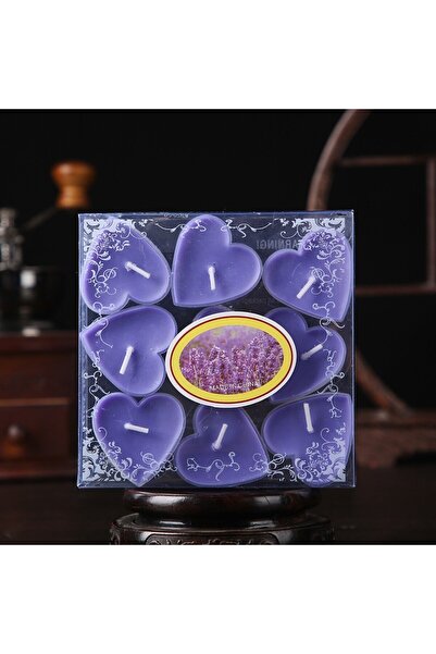 Flippy Set of 9 Heart-Shaped Candles, Lavender Scent, 3.5–4 h Burn, Paraffin, 4x2 cm, Purple