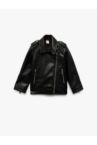 Koton Fermuarlı Suni Deri Cep Detaylı Biker Ceket