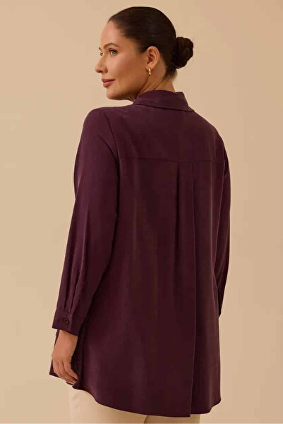 Galaxie Women's Plus Size Floral Embroidered Buttoned Tunic - Plum