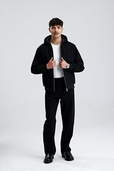 ATE STUDIOS Relaxed Fit Kapüşonlu Siyah Mont