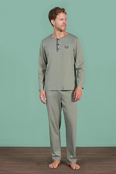 Pijadore Ανδρικό πράσινο μακρυμάνικο κοστούμι πιτζάμα με κουμπιά C4T6N91