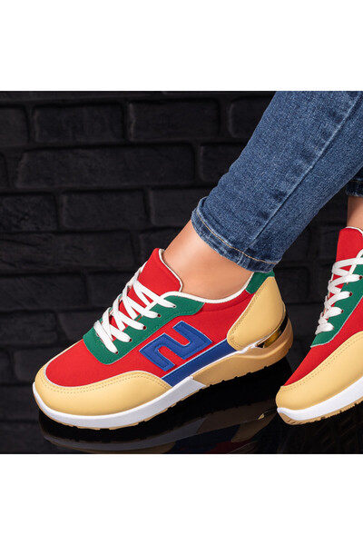 Modlet.ro Women's red and yellow lace-up sports shoes MOD09723