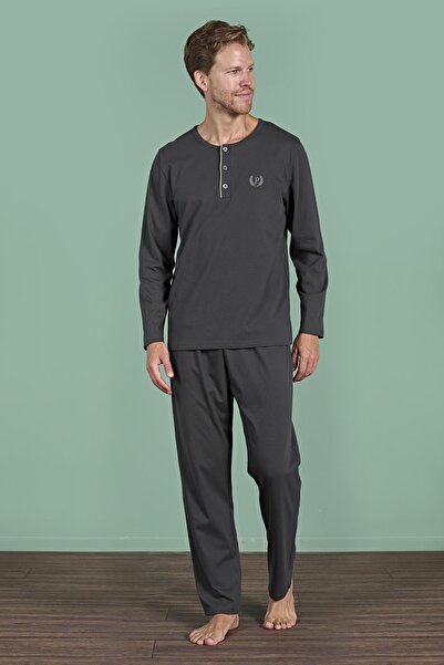 Pijadore Чоловічий футерований піжамний комплект з довгими рукавами та ґудзиками C4T6N91