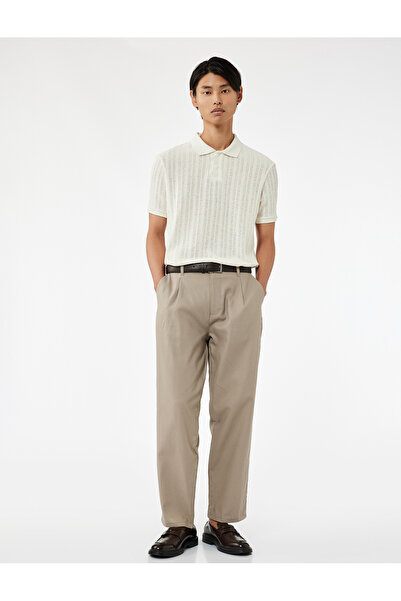 Koton Παντελόνι από βαμβακερό λινό με πλισέ ύφασμα με λεπτομέρεια τσέπης και κουμπιά