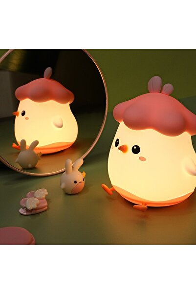 Flippy Kids Night Light — Silicone Touch Sensor, Chick Design, Warm USB-Rechargeable 800mAh, Pink