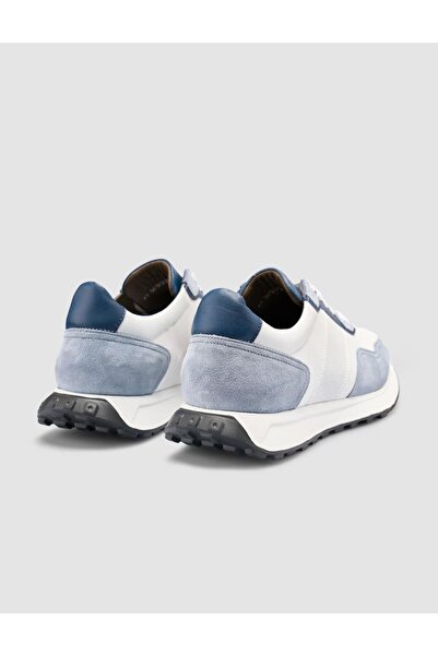 Cabani 100% Genuine Leather White - Blue Lace-Up Men's Sneakers