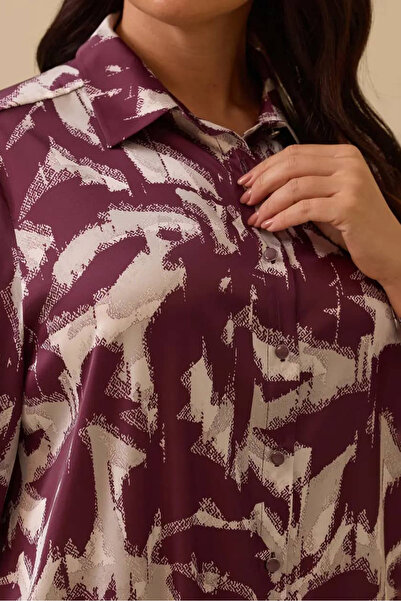 Galaxie Women's Plus Size Patterned Shirt Tunic - Plum