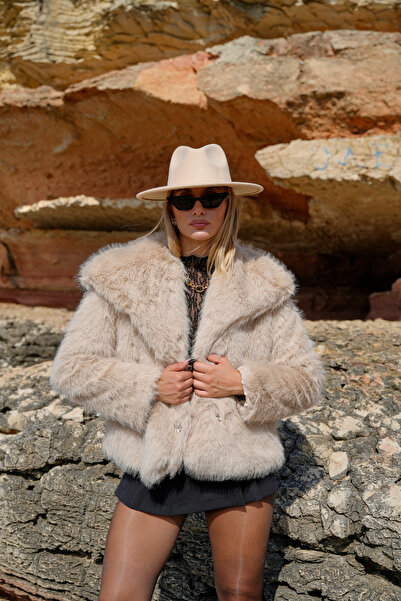 BLACKPERA Yumuşak Doku Astarlı Cepli Şal Yaka Kürk Peluş Mont