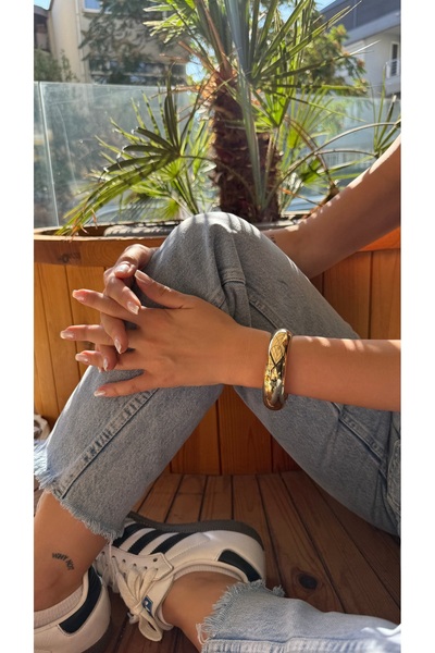 Fern Jewelry Kalın Halka Kelepçe Bilezik Altın Renk