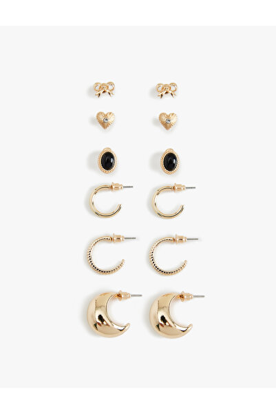 Koton Stone Detailed 6-Piece Ball and Hoop Earring Set