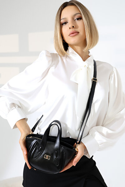 BALANZ Geantă neagră pentru femei, dimensiune mică, cu fermoar, bretea crossb...