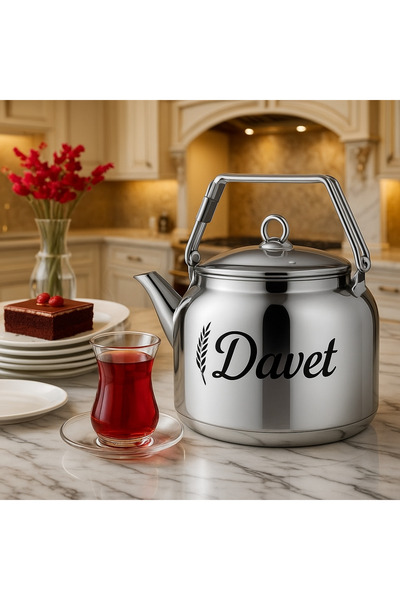 Davet Defne Cam Kapaklı Paslanmaz Çelik Metal Kulp Demlik İndüksiyon Taban Ça...