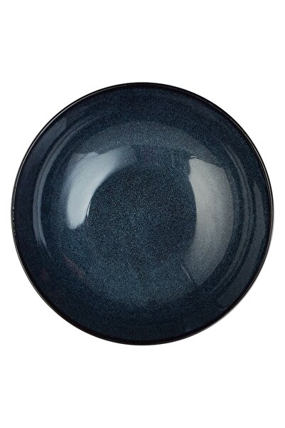 SHOPIENS Bol ceramic, 1,8 l, albastru-negru pentru salată sau mâncare caldă, Shopiens, Ø25 cm, textură lucioasă