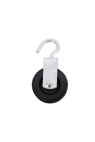 Lawazim Single Pulley with Hook 75mm - Black Grooved Wheel for Wire Rope, DIY...