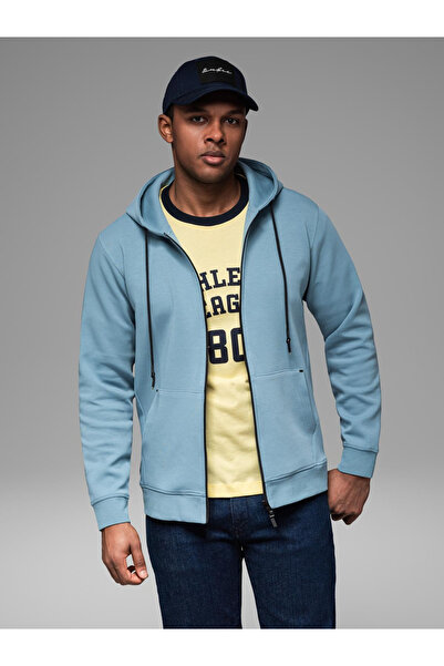 OMBRE Φούτερ με κουκούλα και ανοιχτό φερμουάρ σε streetwear στυλ - ανοιχτό μπλε V4 OM-SSZP-0213 L