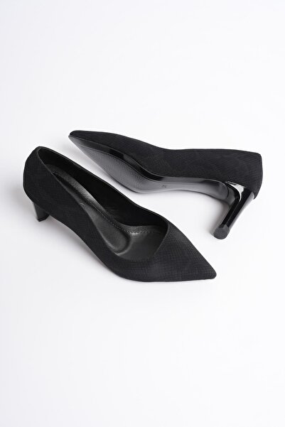 Mubiano Cobraelle Kadın Siyah Nubuk Yılan Baskılı Topuklu Ayakkabı (6.5 CM)