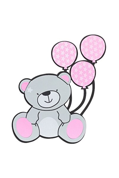SHOPIENS Foam wall sticker Shopiens® gray teddy bear with pink balloons for children