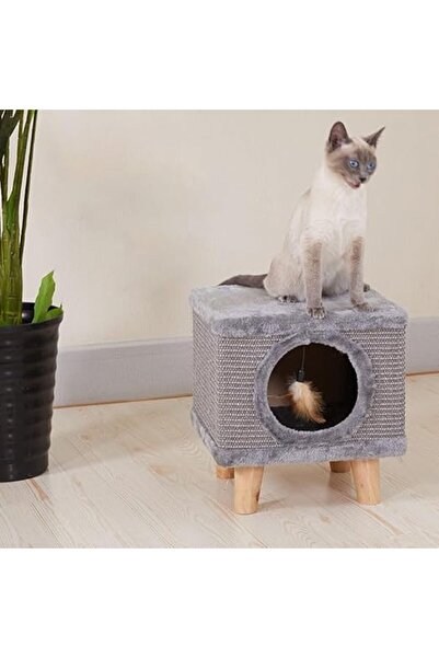 zola Cat house, Zola, soft interior, toy, wooden legs, 38 x 32 x 32 cm, gray