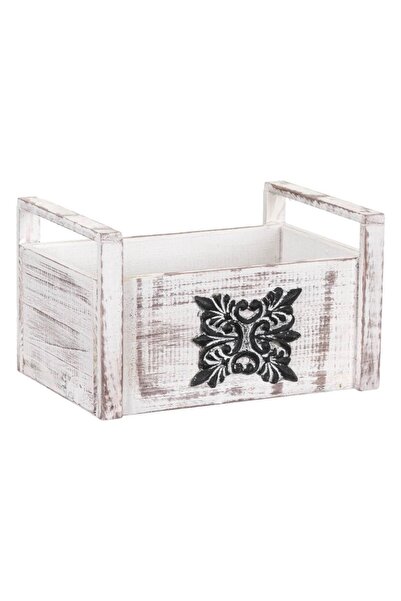 SHOPIENS Lada din lemn decorativa pentru gradina sau casa Shopiens®, alba cu model vintage brushed si manere