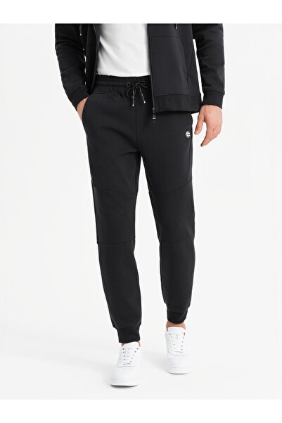 OMBRE Men's sweatpants with ribbed cuffs and decorative zipper - black V3 OM-PASK-0226 XL