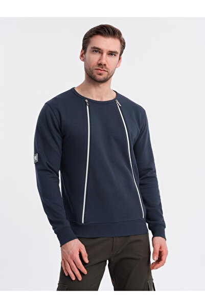OMBRE Pánská mikina s ozdobnými zipy na přední straně - tmavě modrá V2 OM-SSNZ-0187 XL