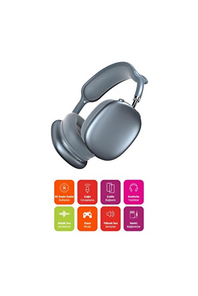 Polosmart PBS229 Kablosuz Bluetooth Şarjlı AUX TF Kart Girişli Kılıflı Kulak Üstü Kulaklık Mavi