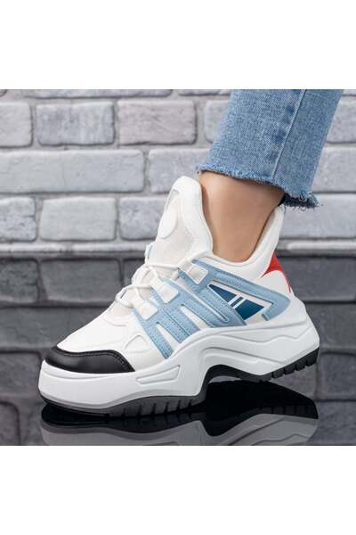 BMoD Women's white and blue sneakers with a chunky sole MOD09845