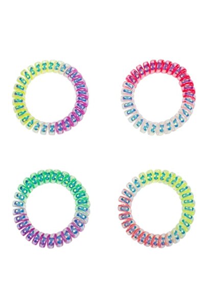 SHOPIENS Set 4 elastice de păr spiralate pentru fete, din plastic iridescent ...