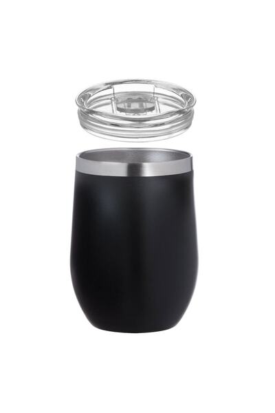 SHOPIENS Metallic Thermos Mug Black with Transparent Plastic Lid Shopiens®, 350 ml