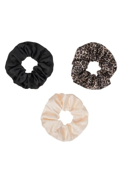 SHOPIENS Set 3 bentițe de păr din satin pentru femei în bej, negru și maro leopard de la Shopiens®