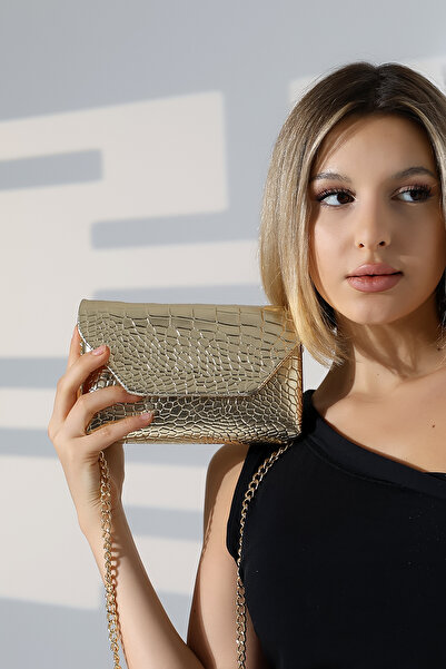 BALANZ Geantă de mână și de umăr pentru femei, de dimensiuni mici, cu model de crocodil, lucioasă, elegantă, cu curea cu lanț