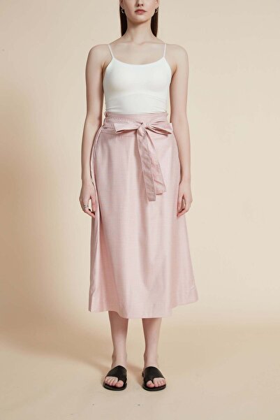 Yola Solid Midi Skirt with Tie-Waist